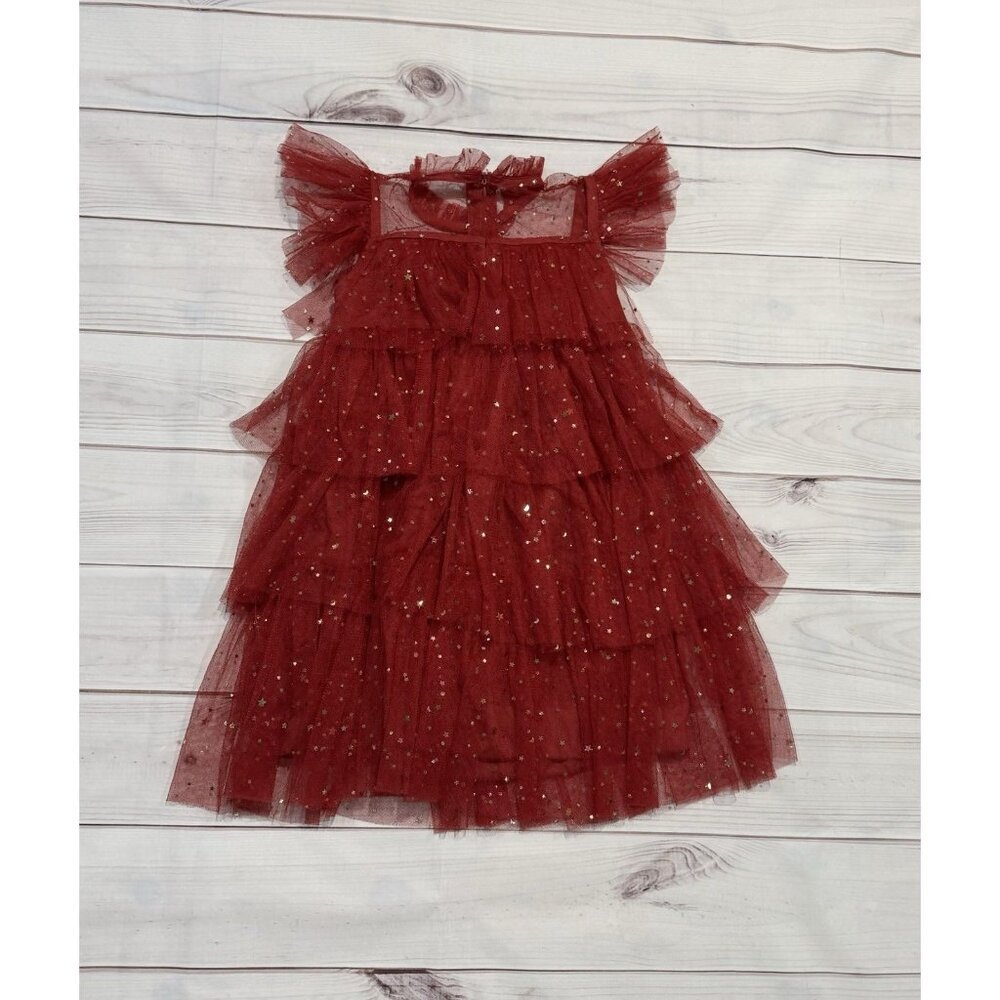 Red Tulle Star Sequin Ruffle Dress Girl Holiday Christmas Party Photo 4T-5T EUC - Picture 4 of 11